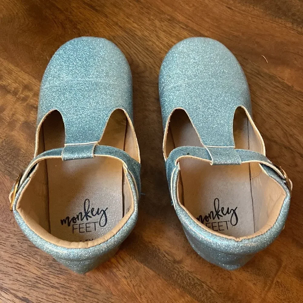 Blue Enchanted Glitter Monkey Feet Girl Shoes 4-5 Y